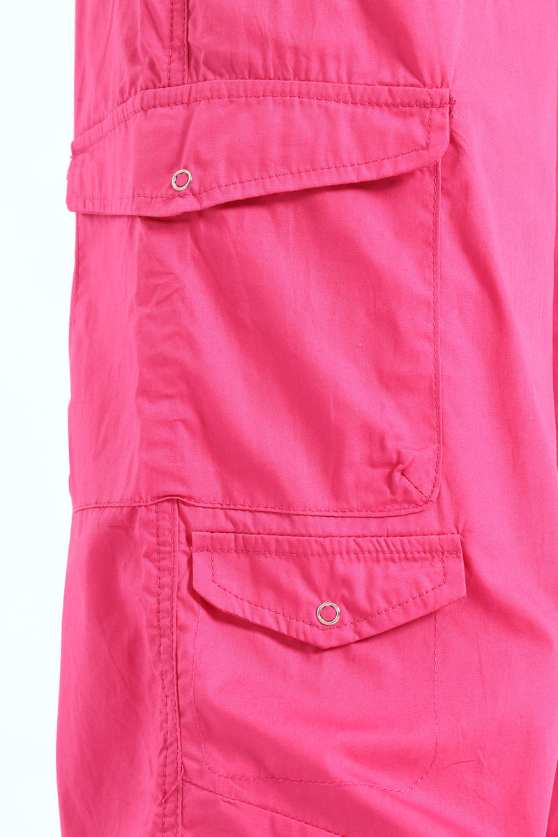 Girls Multi Pocket Parachute Pants - Cerise