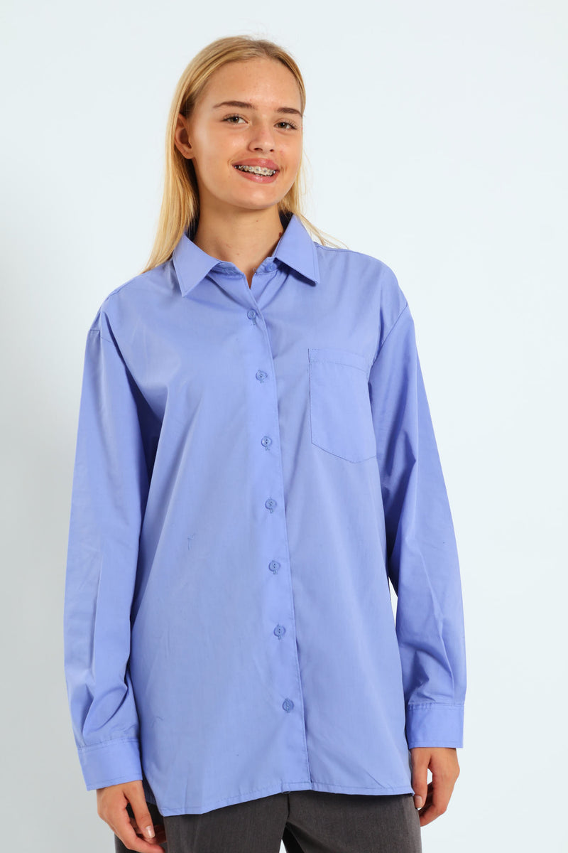 Girls Long Sleeve School Blouse - Blue