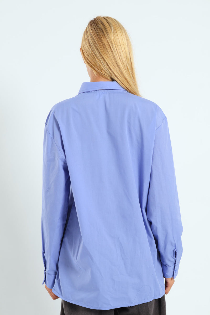 Girls Long Sleeve School Blouse - Blue