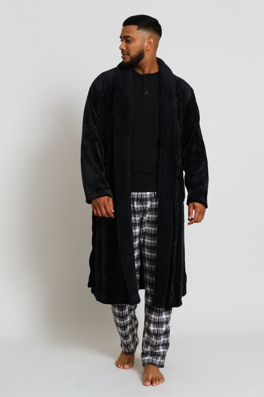 Plush Fleece Shawl Gown - Charcoal