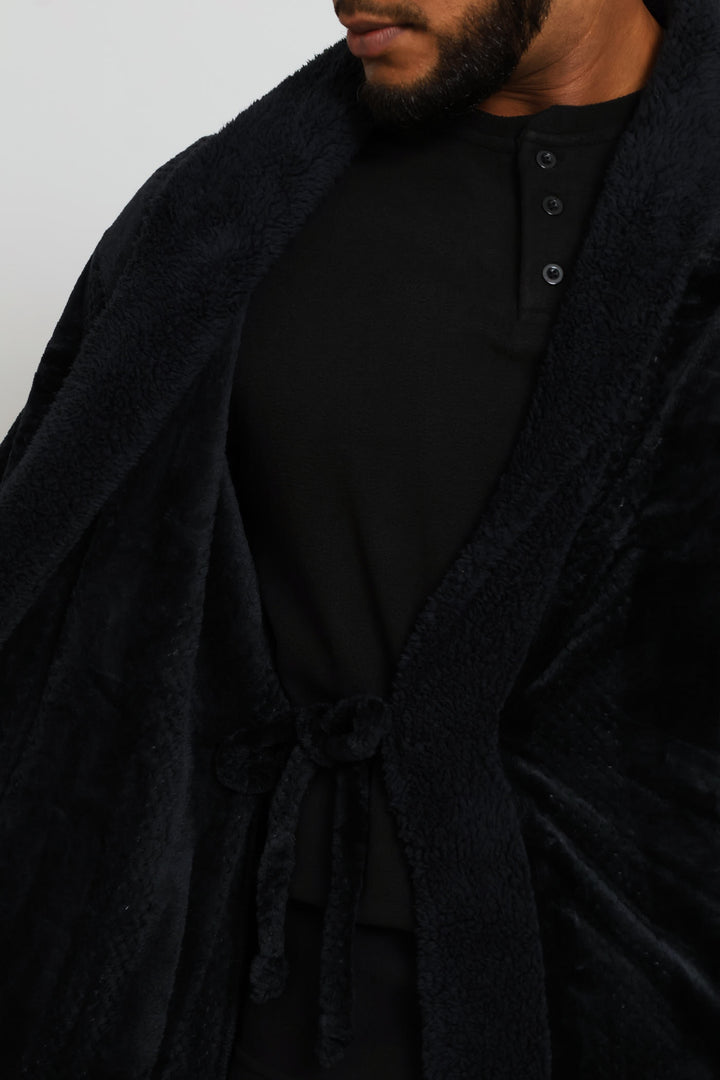 Plush Fleece Shawl Gown - Charcoal