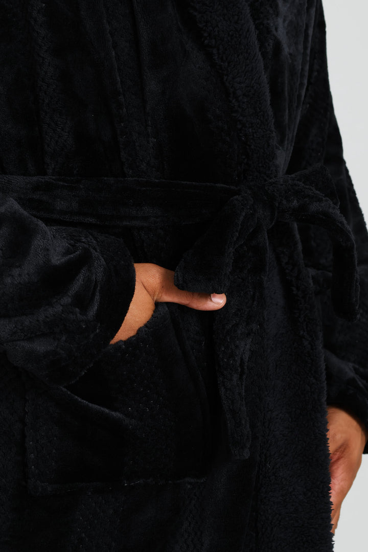 Plush Fleece Shawl Gown - Charcoal