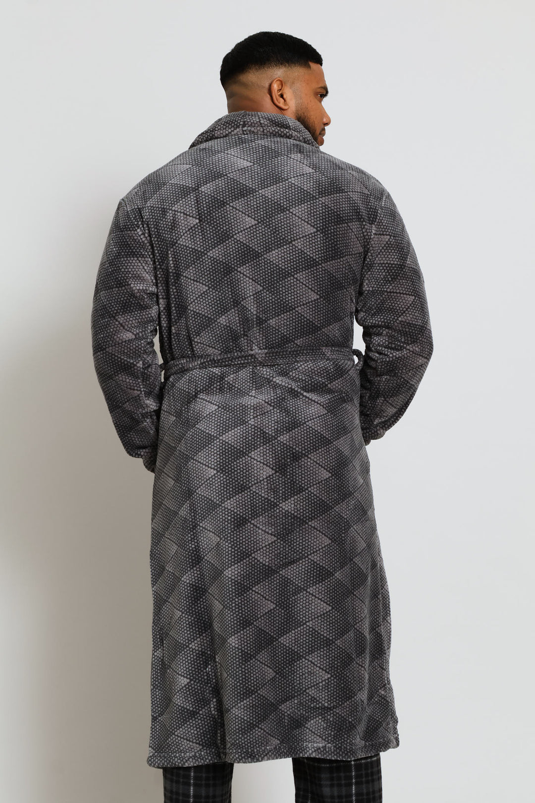Plush Coral Fleece Shawl Collar Gown - Grey