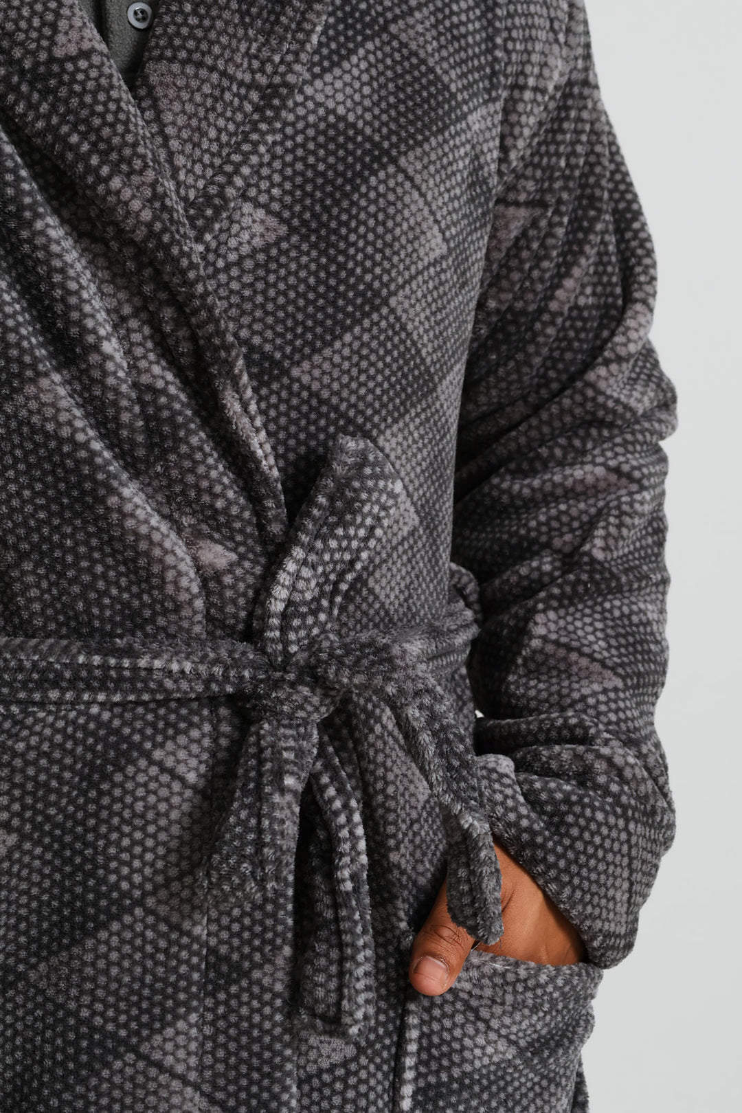 Plush Coral Fleece Shawl Collar Gown - Grey