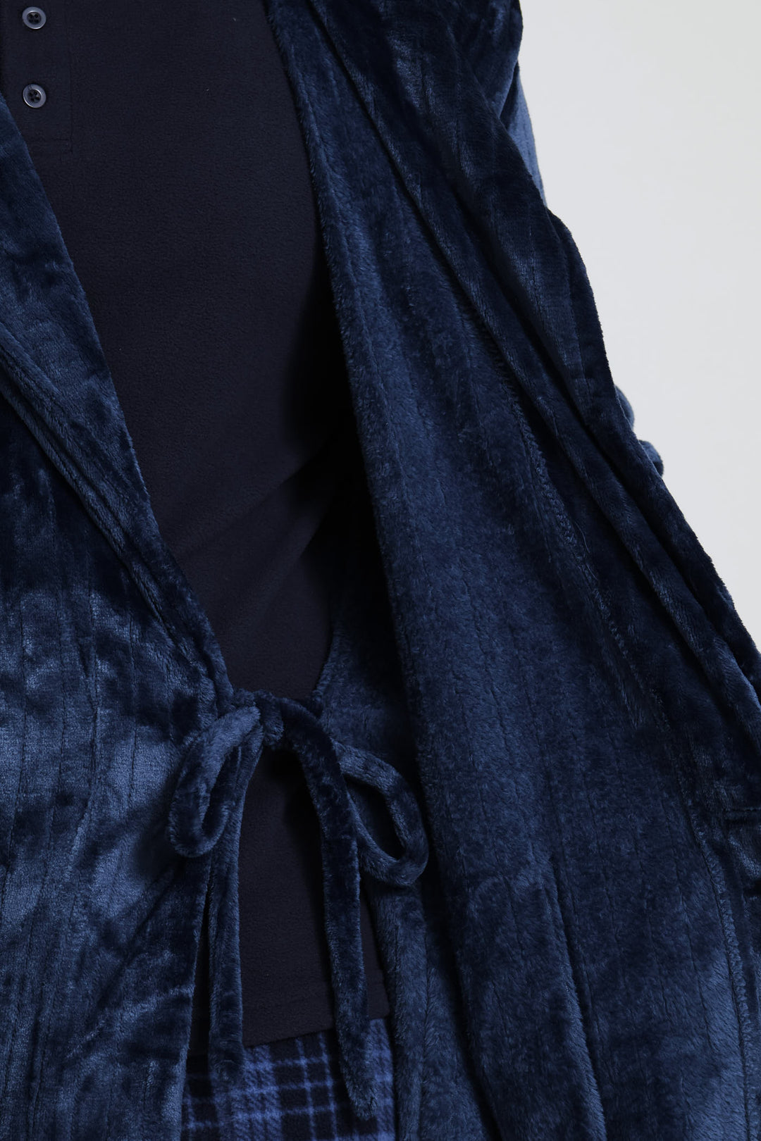 Flannel Fleece Hooded Gown - Dark Blue