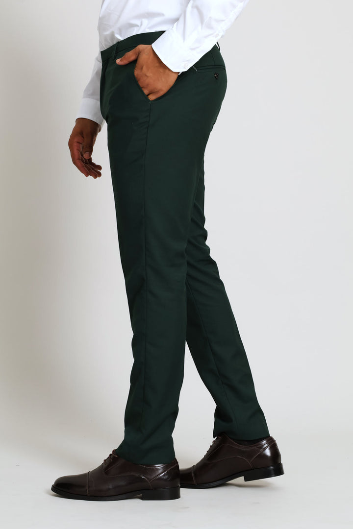 Slim Fit Viscose Blend Suit Trouser - Olive