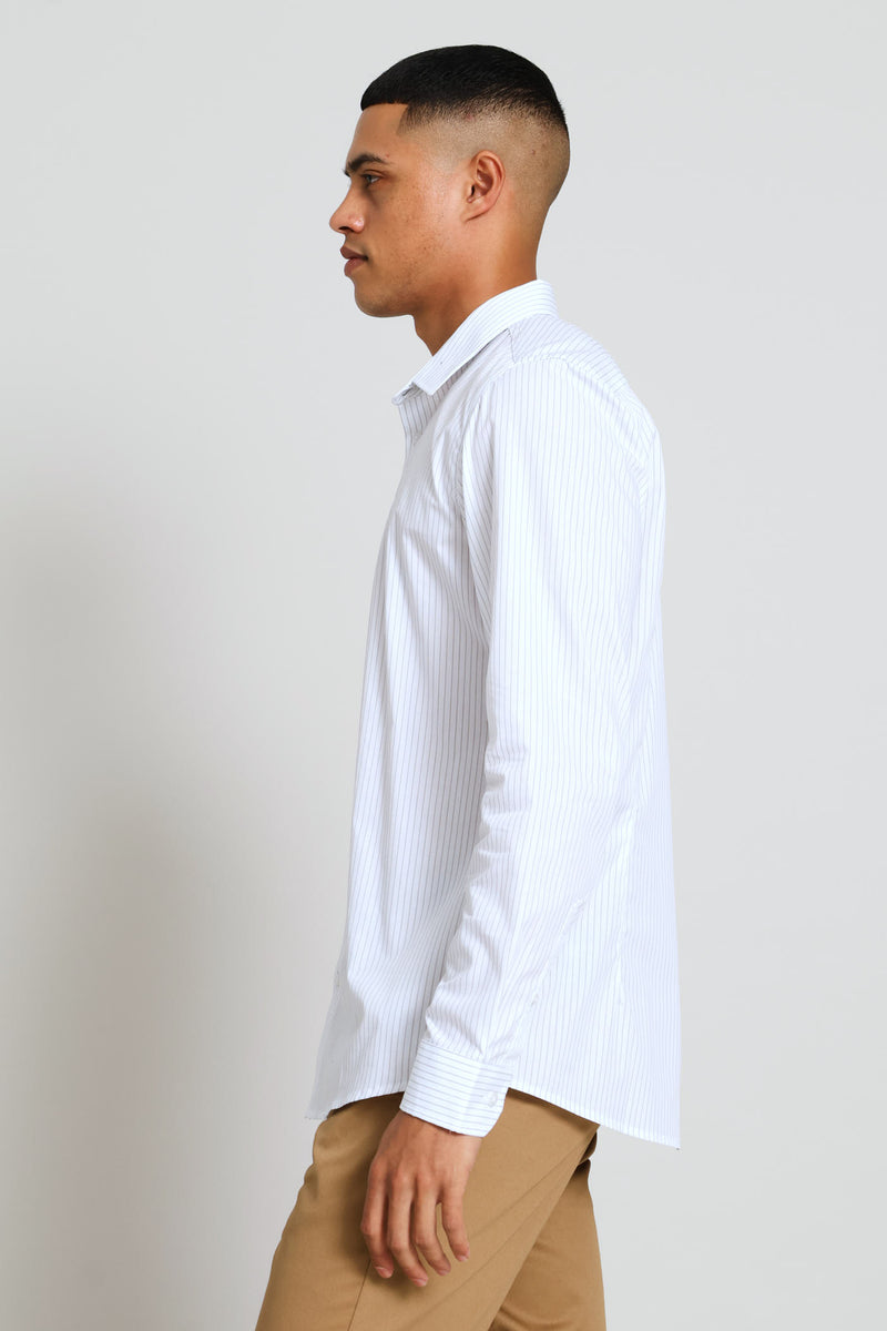 Long Sleeve Stripe Textured Shirt - White/Grey