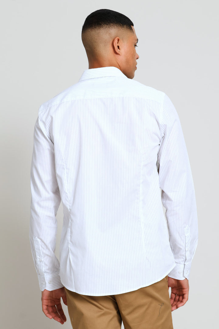 Long Sleeve Stripe Textured Shirt - White/Grey