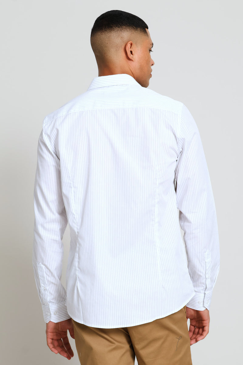 Long Sleeve Stripe Textured Shirt - White/Grey