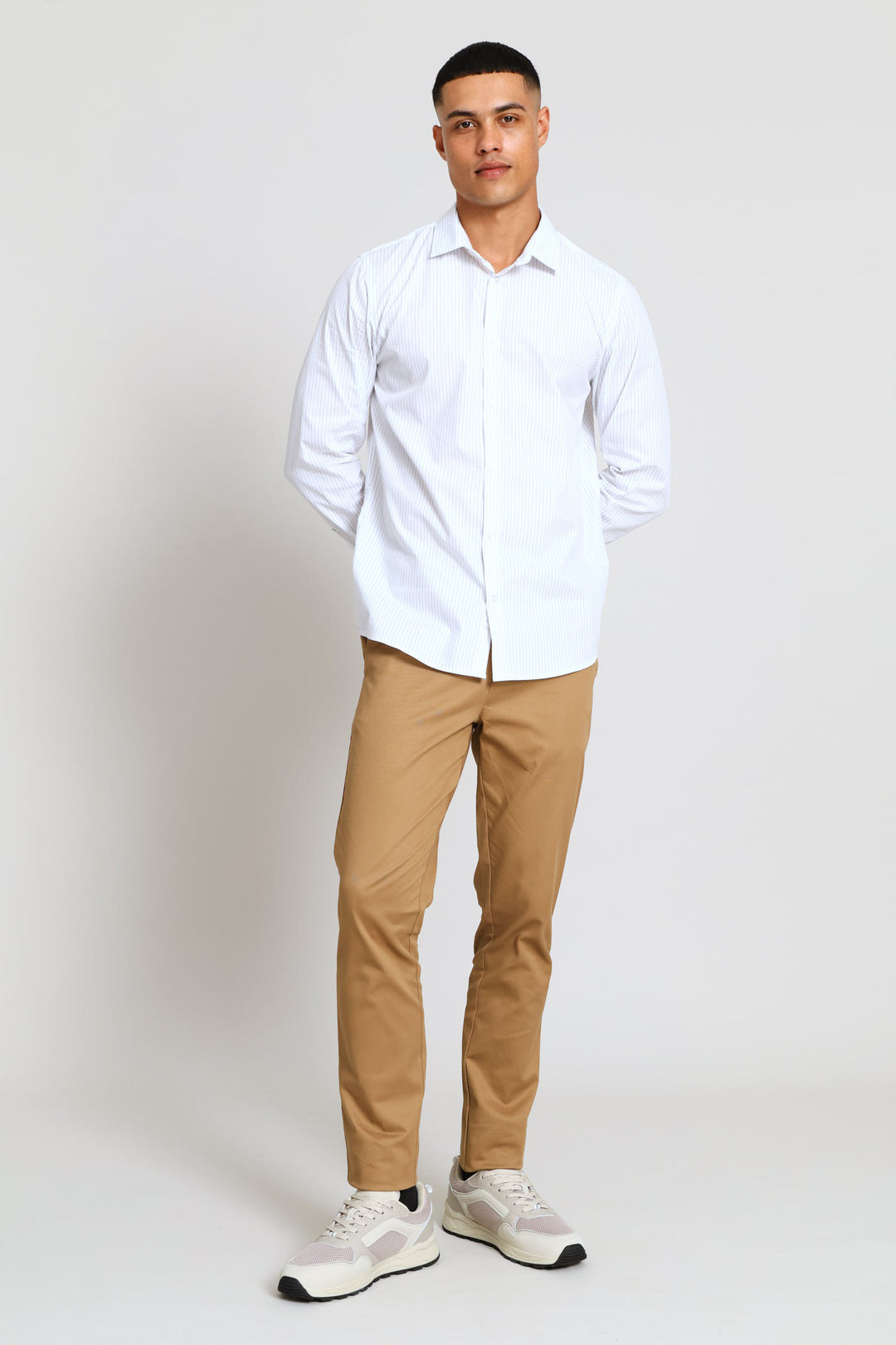 Long Sleeve Stripe Textured Shirt - White/Grey