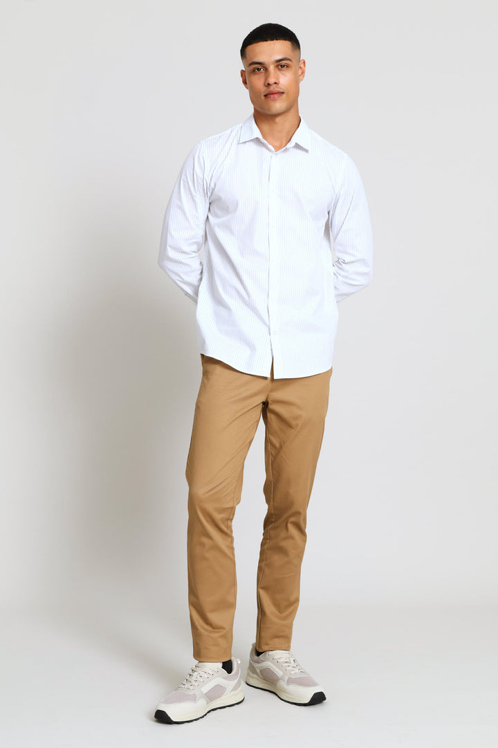 Long Sleeve Stripe Textured Shirt - White/Grey