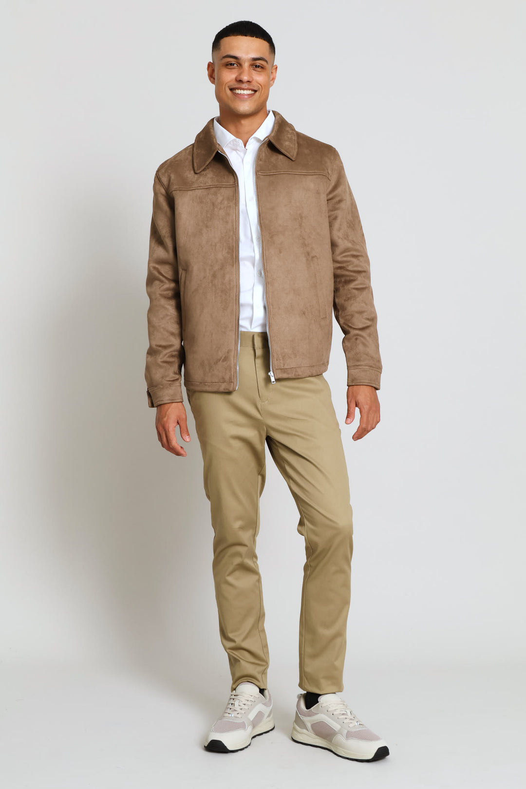 Long Sleeve Suede Shacket - Dark Beige