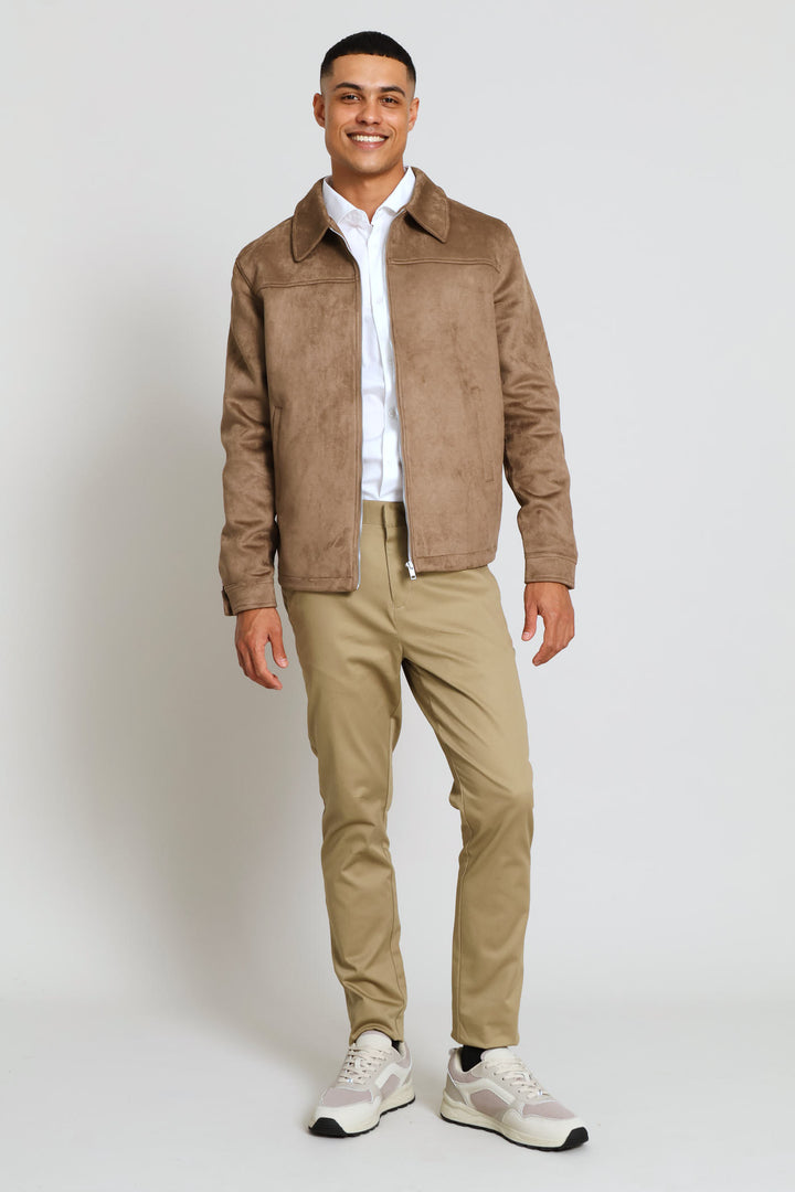 Long Sleeve Suede Shacket - Dark Beige