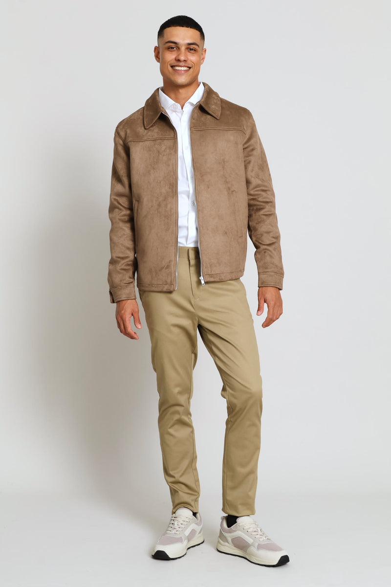 Long Sleeve Suede Shacket - Dark Beige