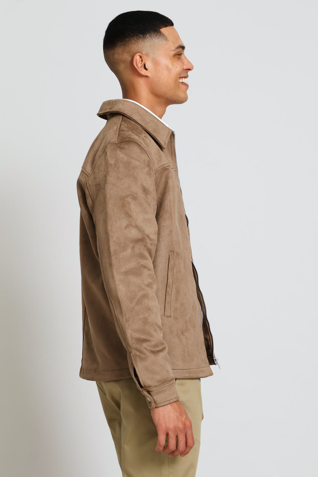 Long Sleeve Suede Shacket - Dark Beige