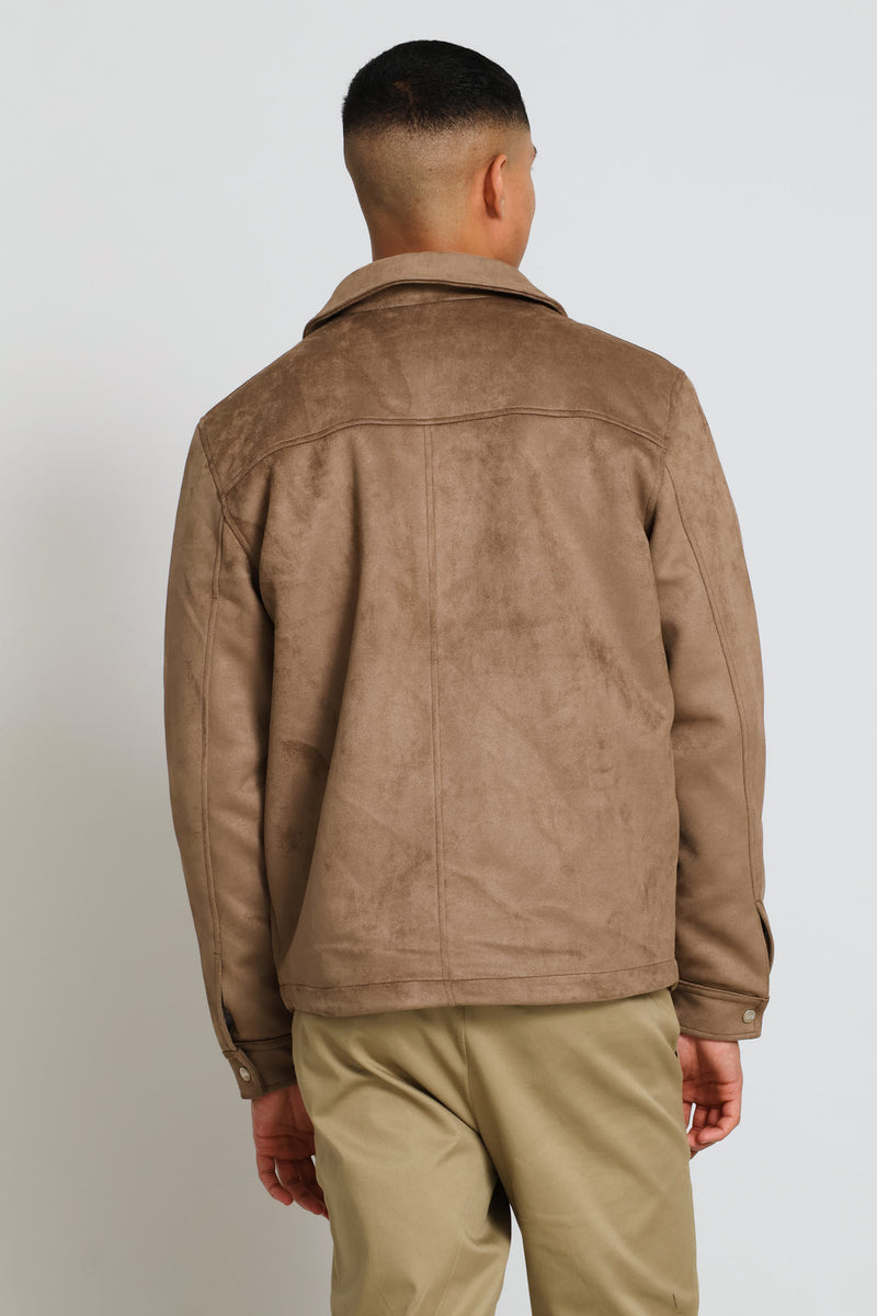 Long Sleeve Suede Shacket - Dark Beige