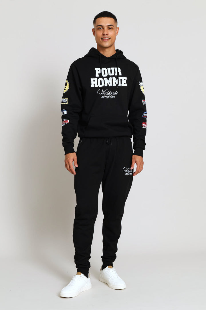 Homme Print Joggers - Black