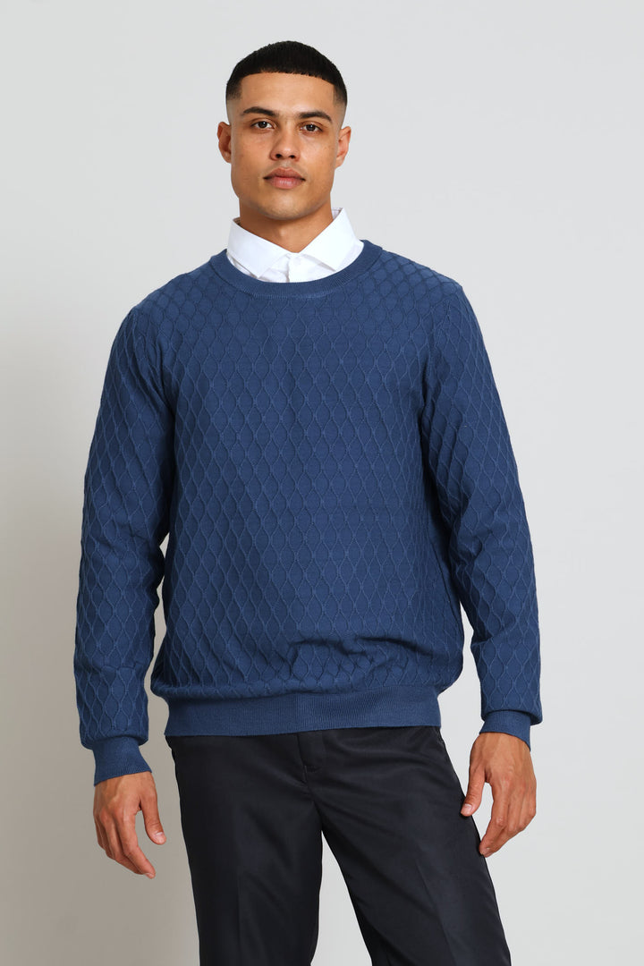 Long Sleeve Textured Weave Pullover - Steel Blue