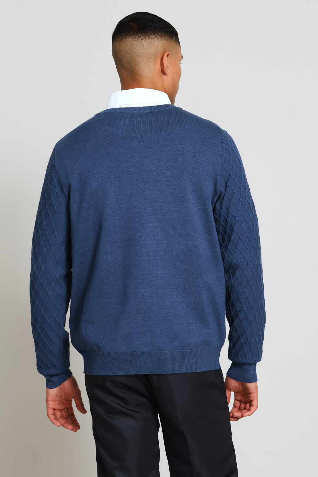 Long Sleeve Textured Weave Pullover - Steel Blue