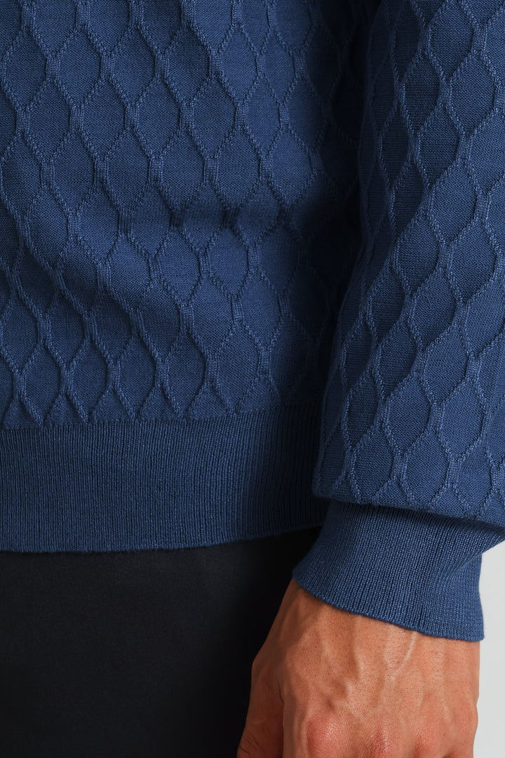Long Sleeve Textured Weave Pullover - Steel Blue