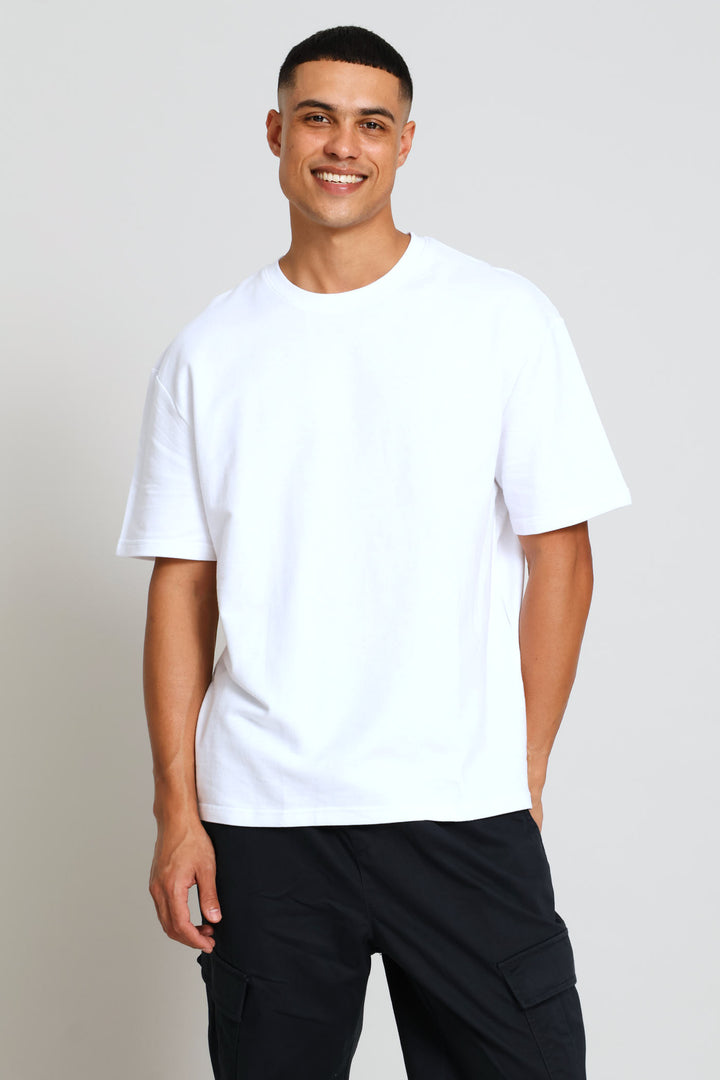 Short Sleeve Boxy Fleece Tee - White