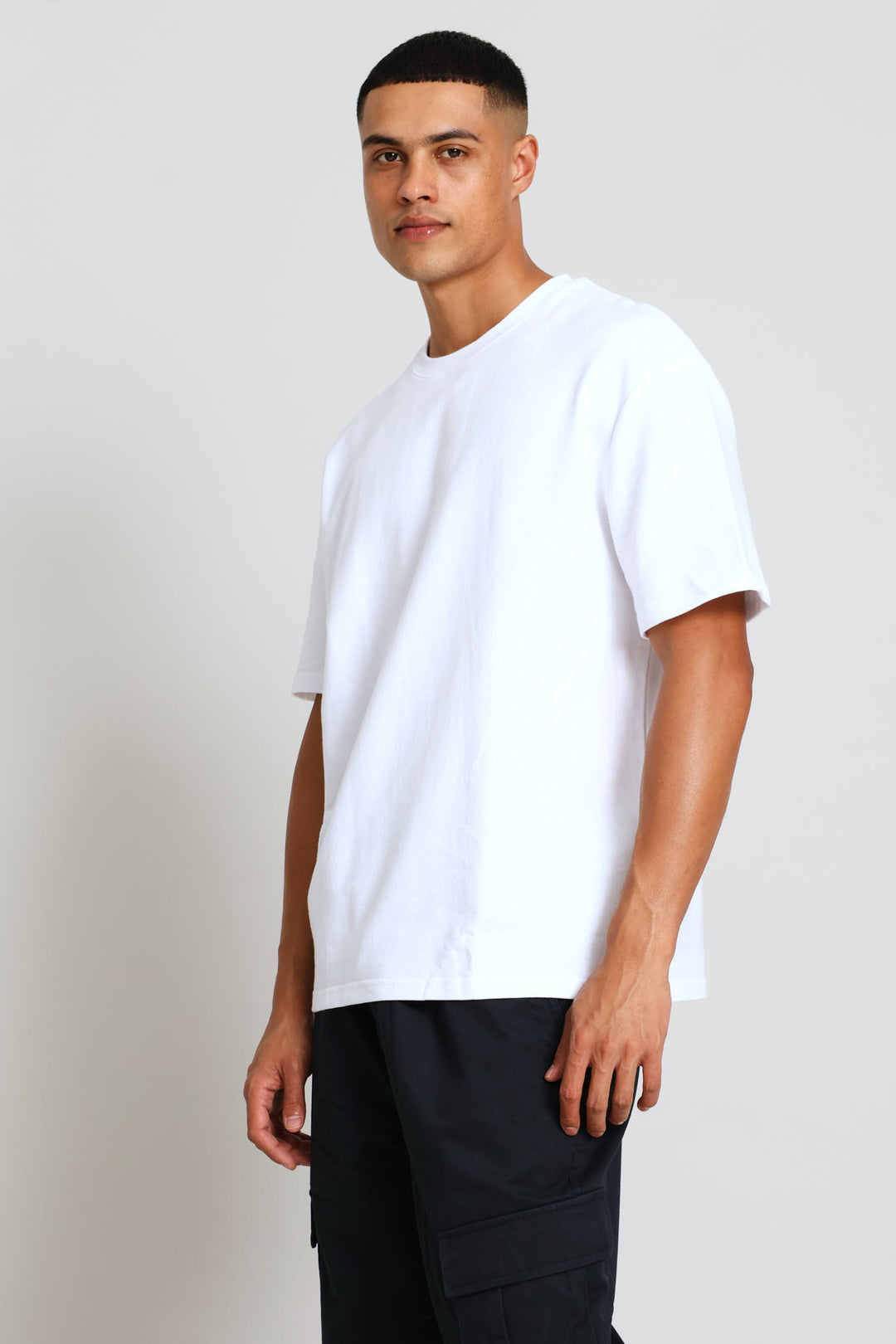 Short Sleeve Boxy Fleece Tee - White