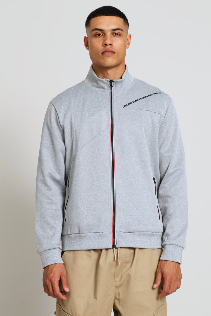 Zip Through Sweater - Grey Melange