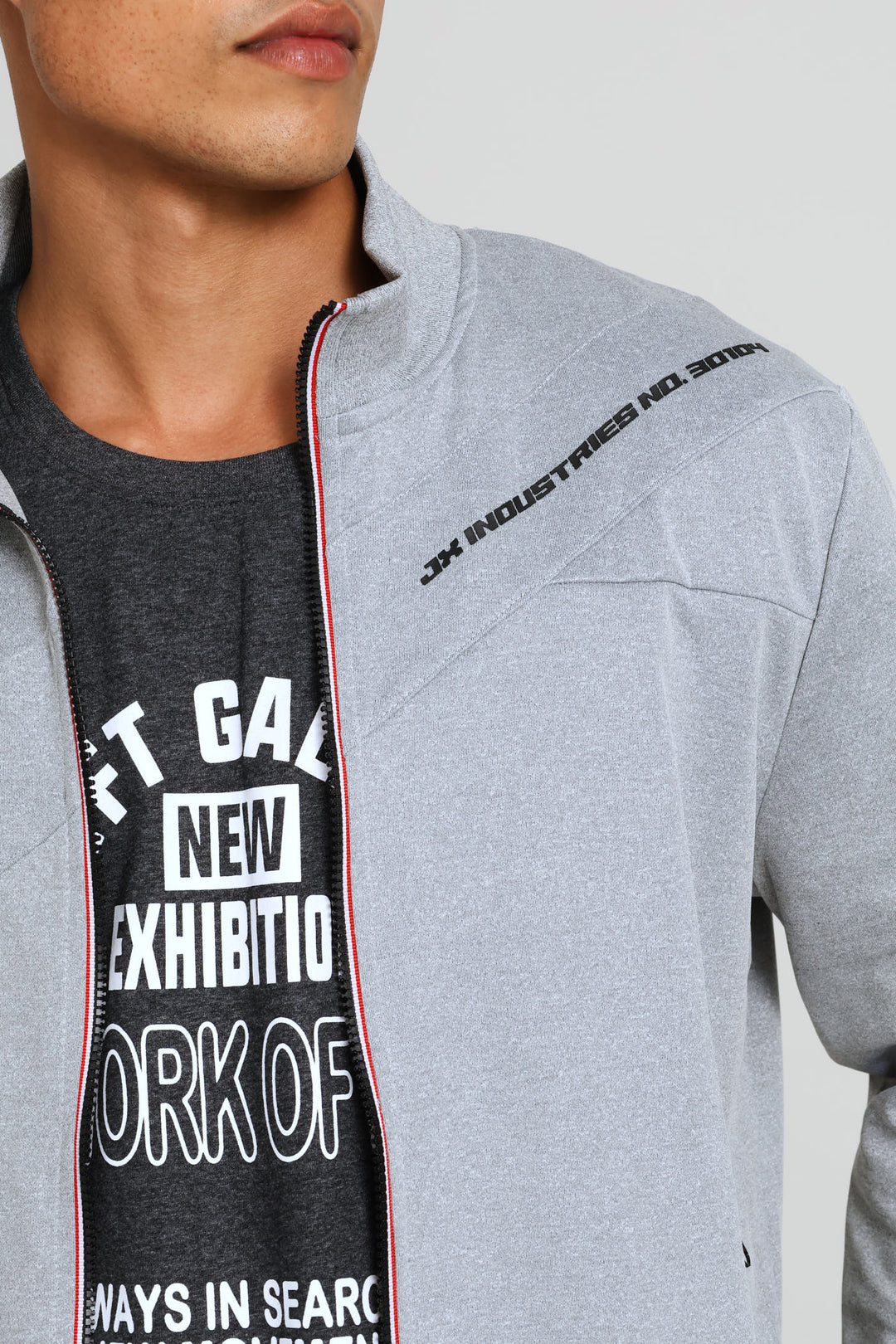 Zip Through Sweater - Grey Melange