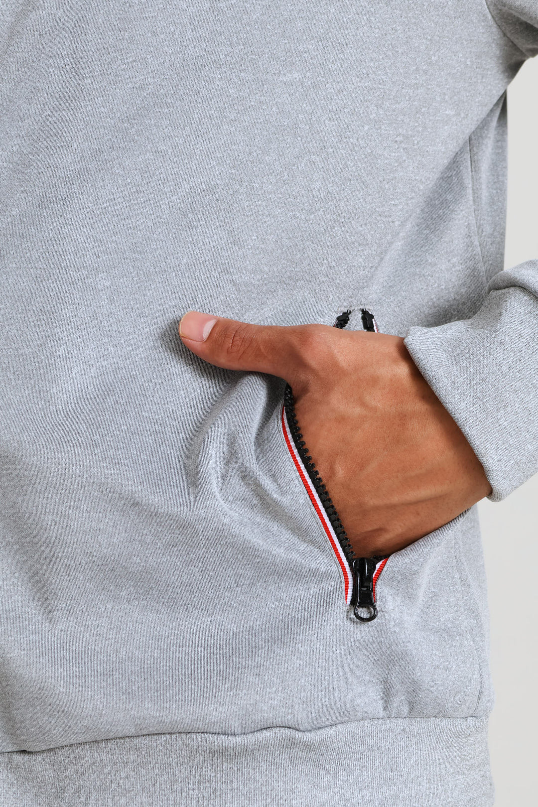 Zip Through Sweater - Grey Melange