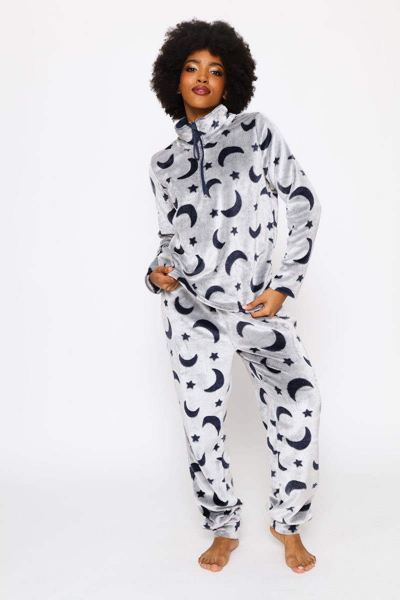 Long Sleeve Funnel Neck Quarter Zip Cosy Set - Navy