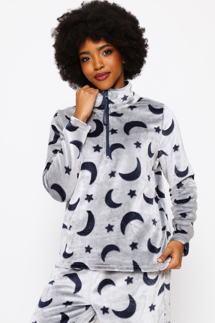 Long Sleeve Funnel Neck Quarter Zip Cosy Set - Navy