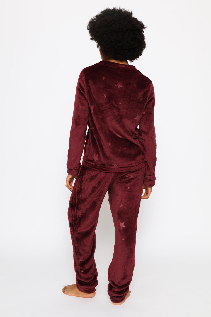 Long Sleeve Embossed Jogger Set - Burgundy