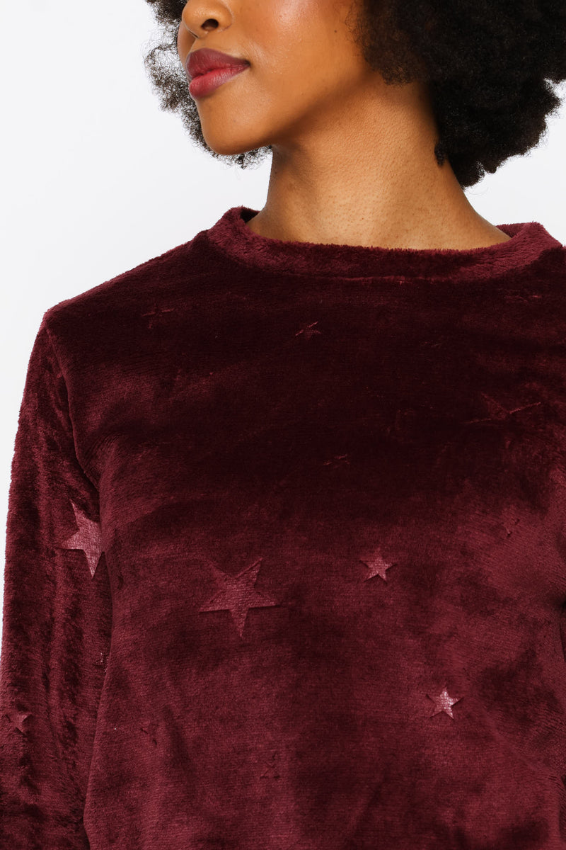 Long Sleeve Embossed Jogger Set - Burgundy