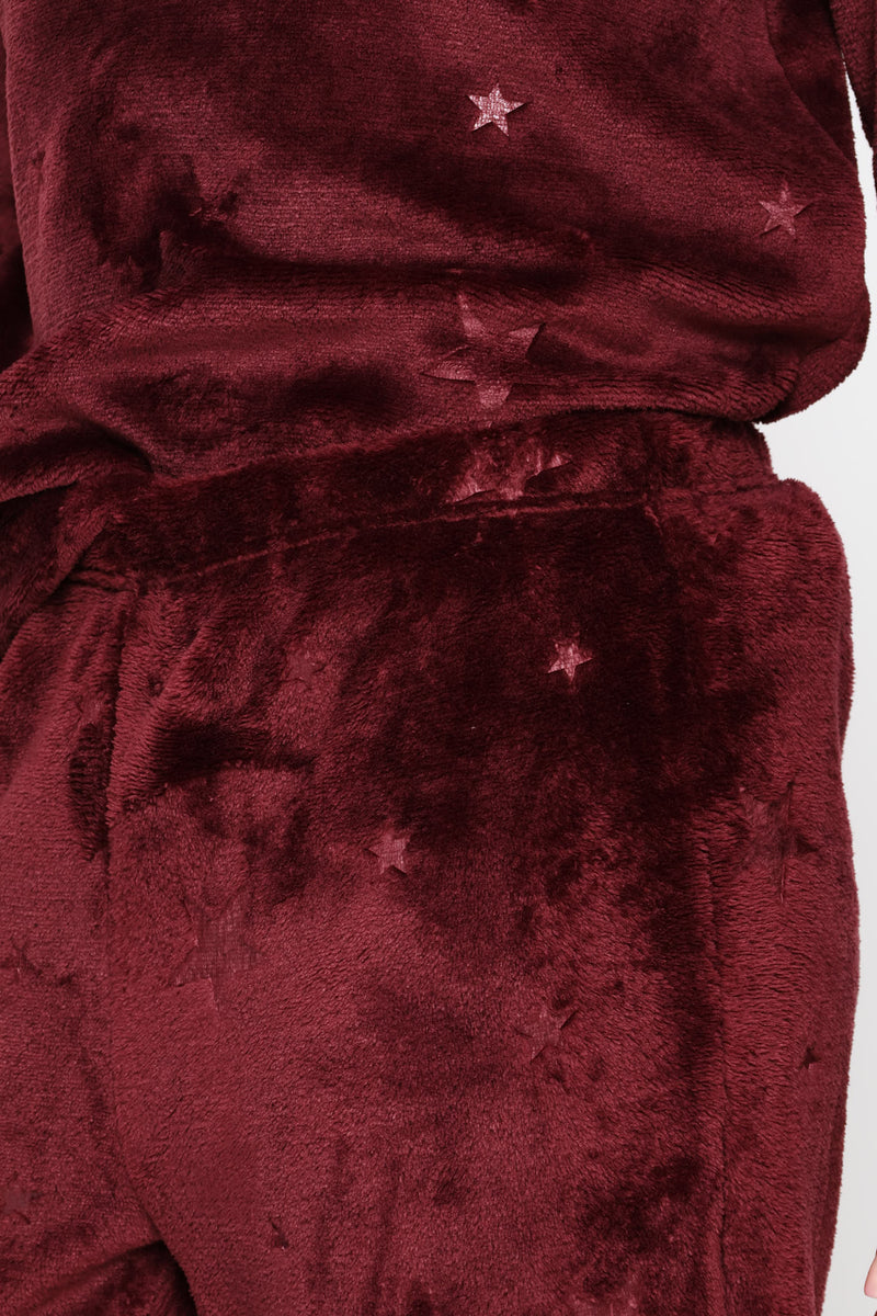 Long Sleeve Embossed Jogger Set - Burgundy