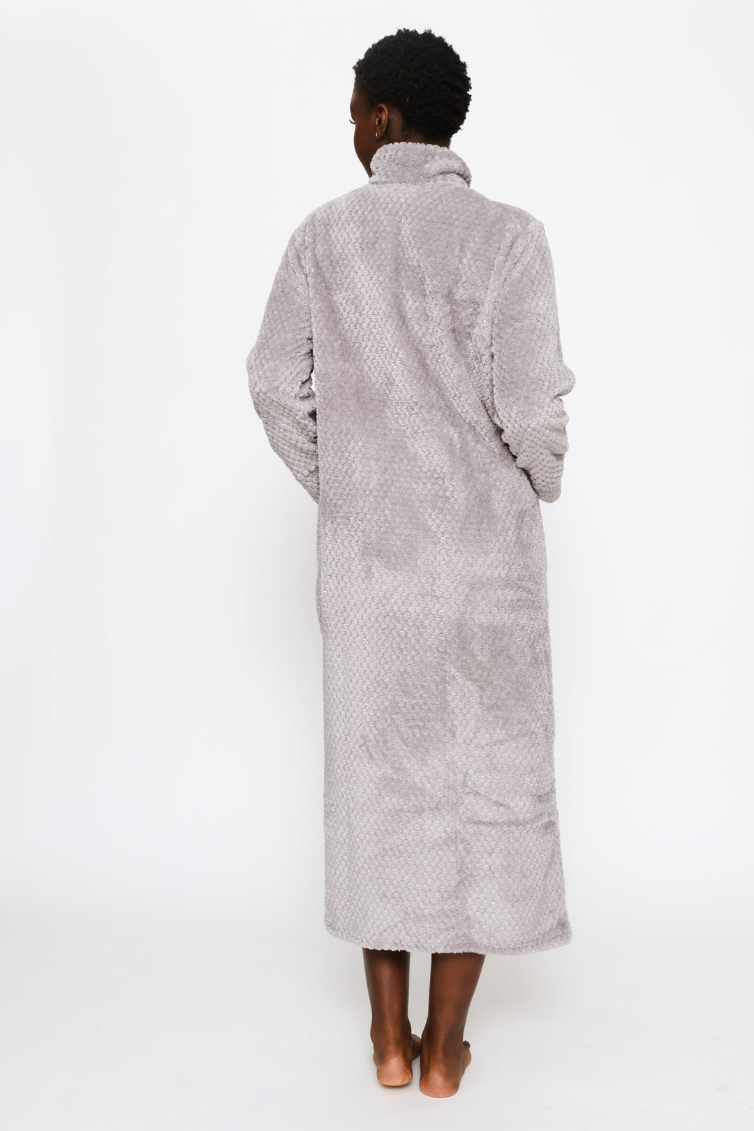 Zip Through Waffle Gown - Grey