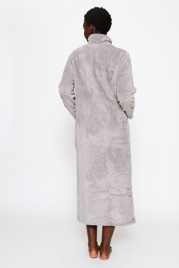 Zip Through Waffle Gown - Grey