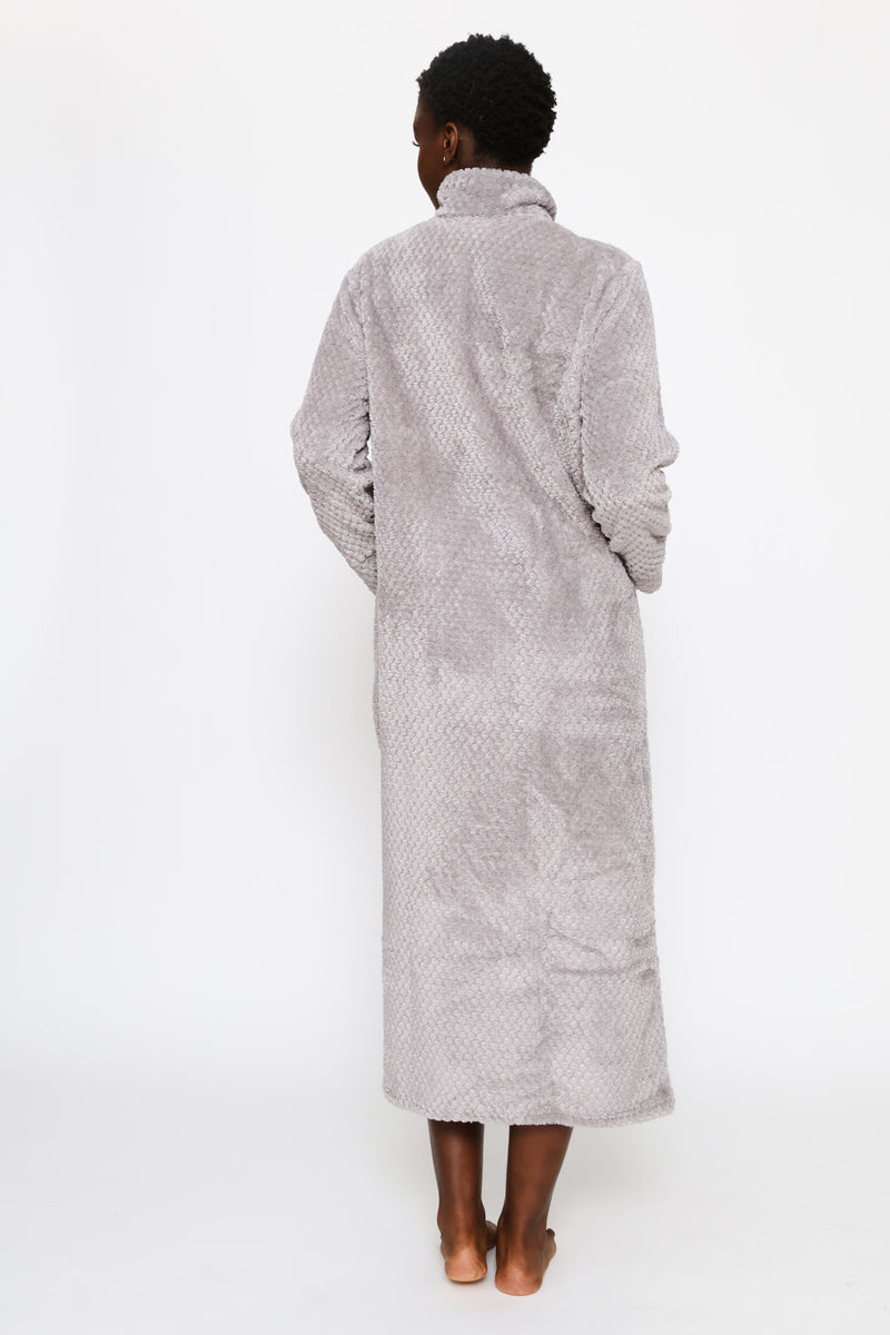 Zip Through Waffle Gown - Grey
