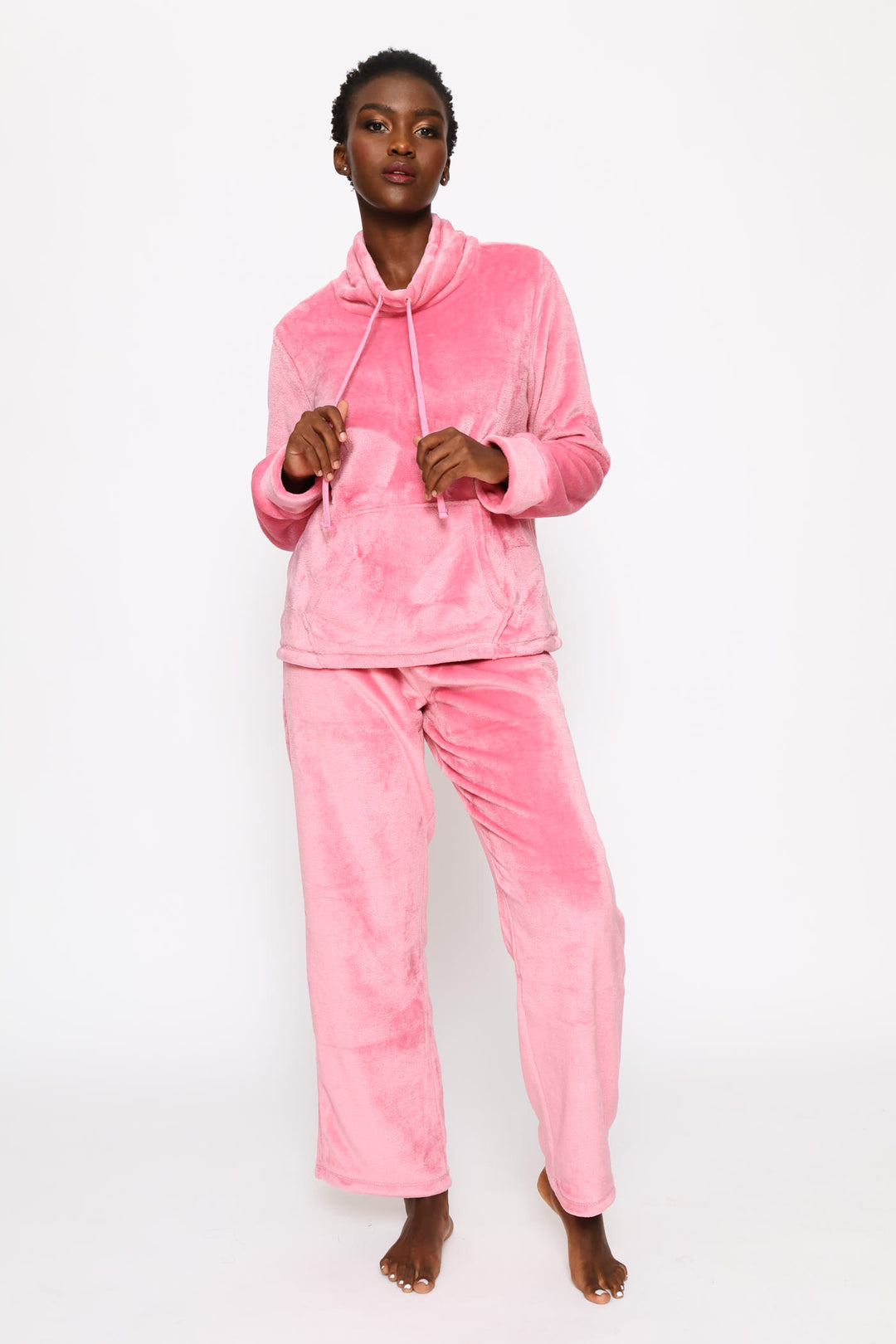 Cosy Cowl Neck Top & Straight Leg Set - Dusty Pink