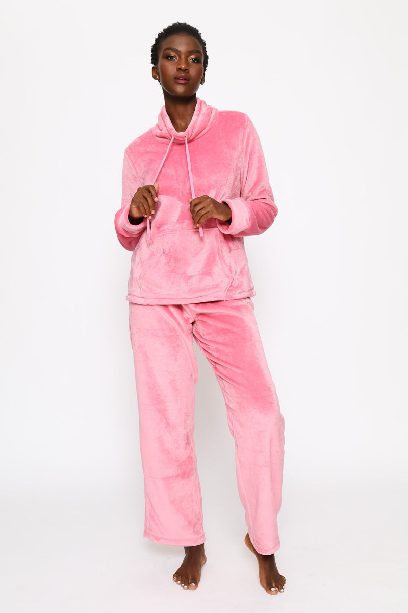 Cosy Cowl Neck Top & Straight Leg Set - Dusty Pink