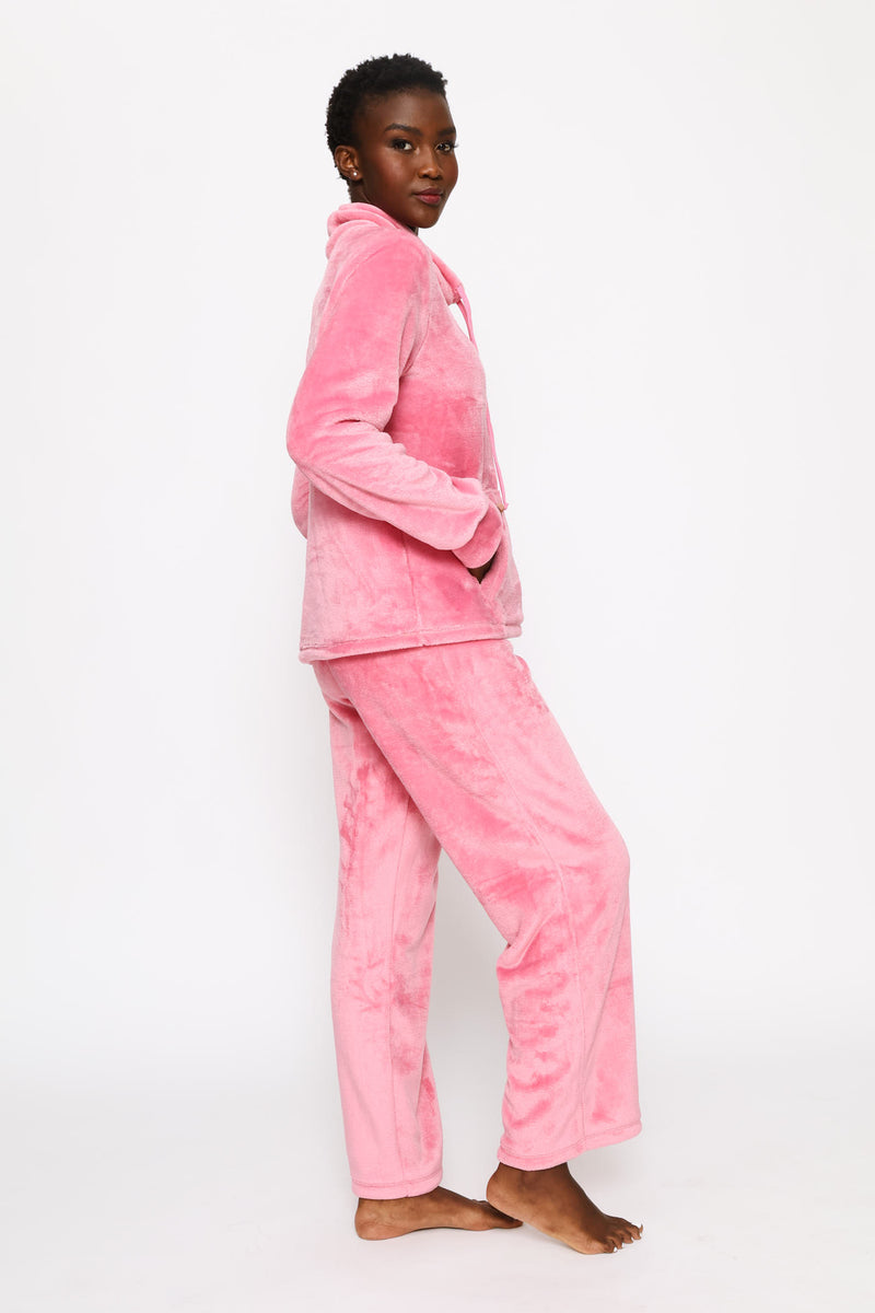 Cosy Cowl Neck Top & Straight Leg Set - Dusty Pink