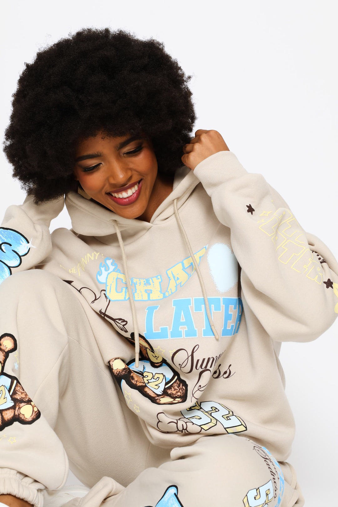 Teddy Oversized Fleece Hoody - Stone