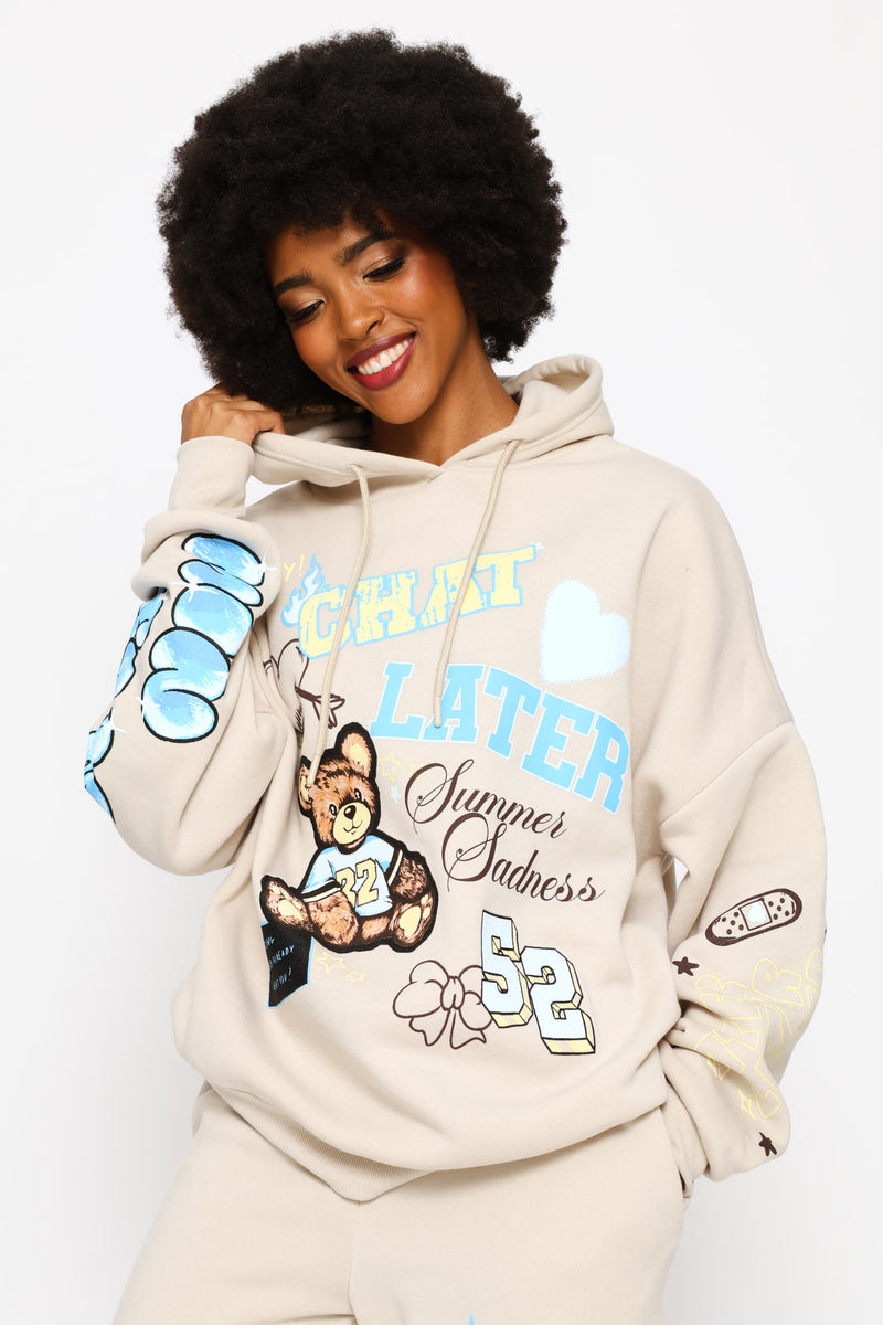 Teddy Oversized Fleece Hoody - Stone