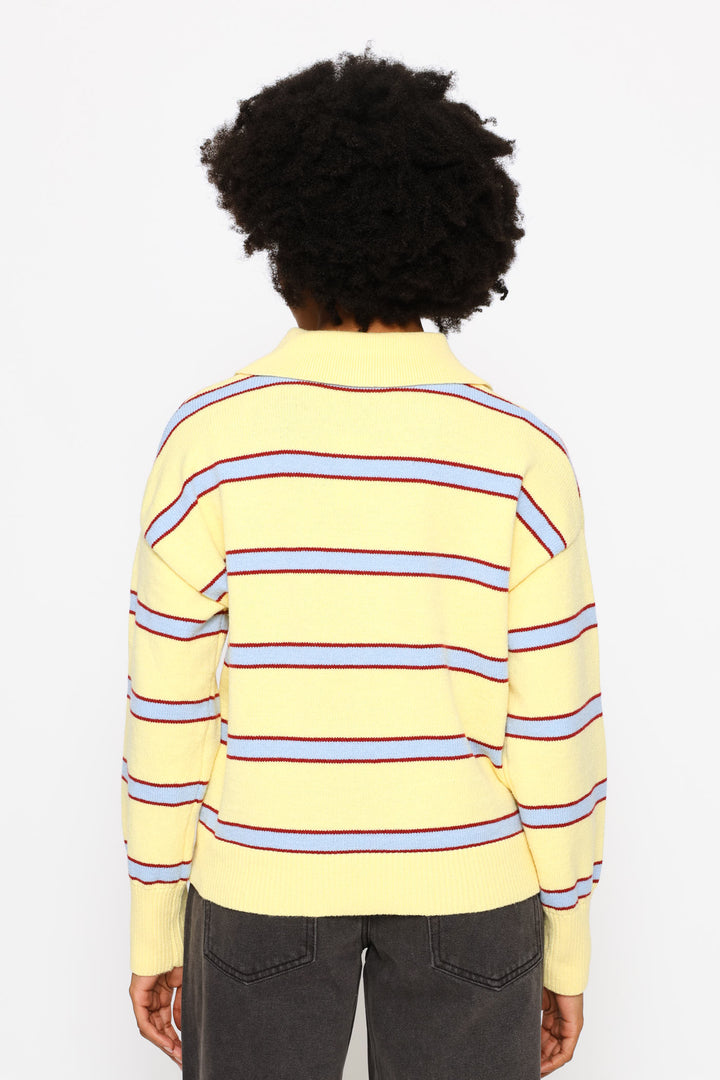 Stripe Johnny Collar Pullover - Yellow