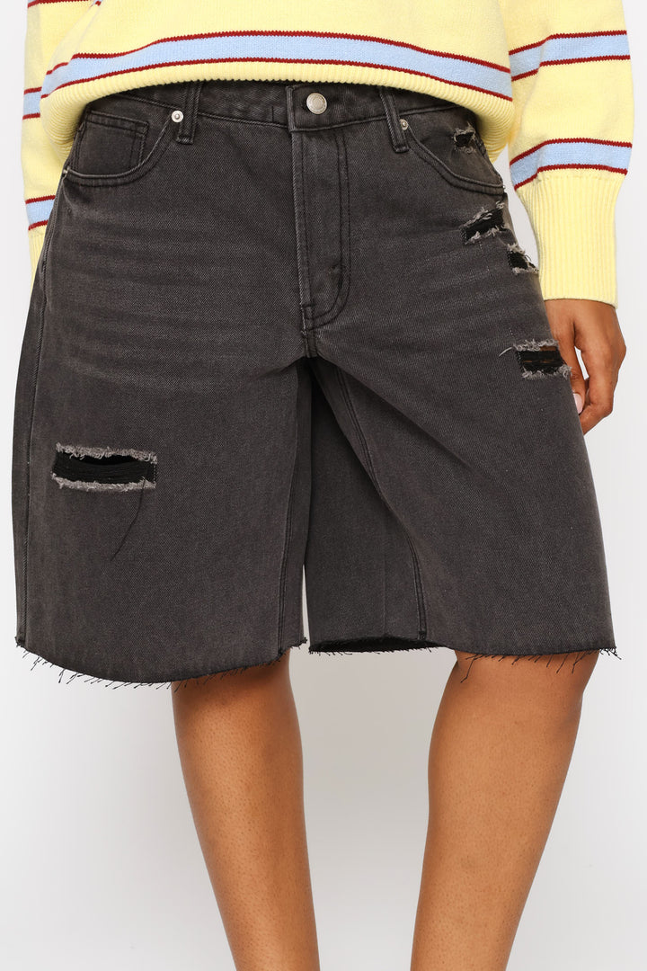 Ripped Baggy Bermuda Short - Salty Black