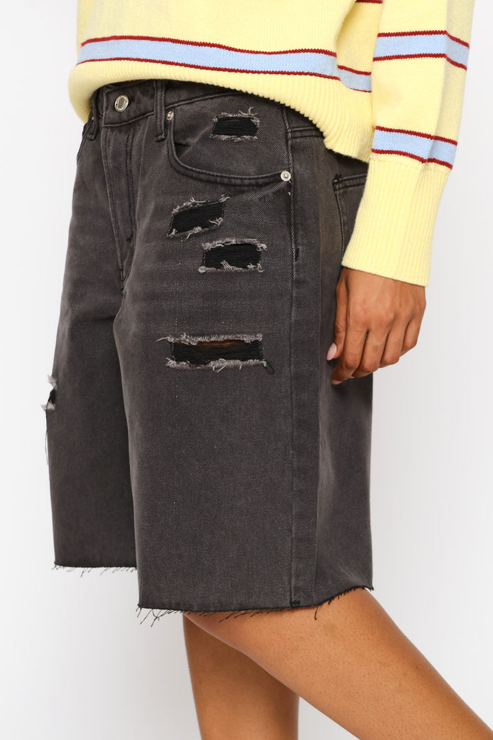 Ripped Baggy Bermuda Short - Salty Black