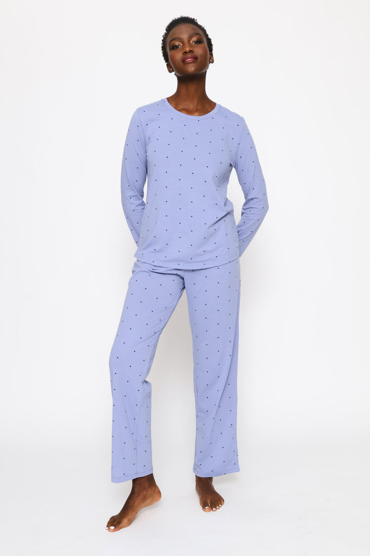 Long Sleeve Printed Knit Tee - Dark Blue