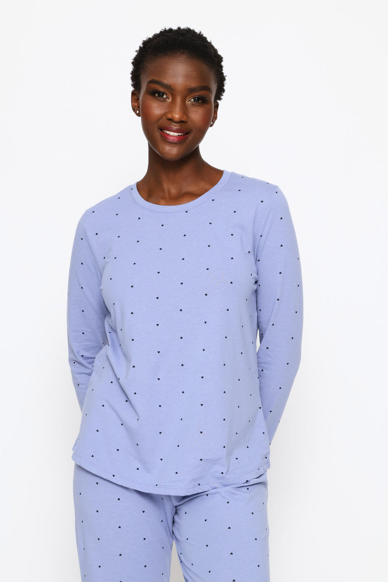 Long Sleeve Printed Knit Tee - Dark Blue