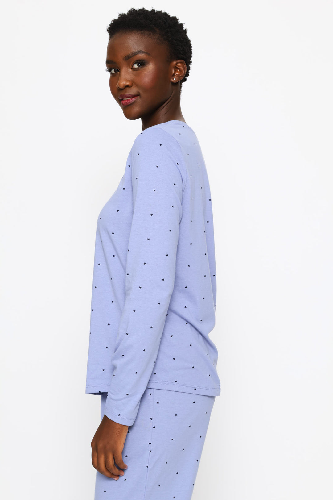 Long Sleeve Printed Knit Tee - Dark Blue