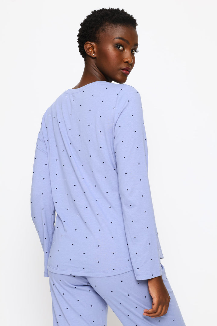Long Sleeve Printed Knit Tee - Dark Blue