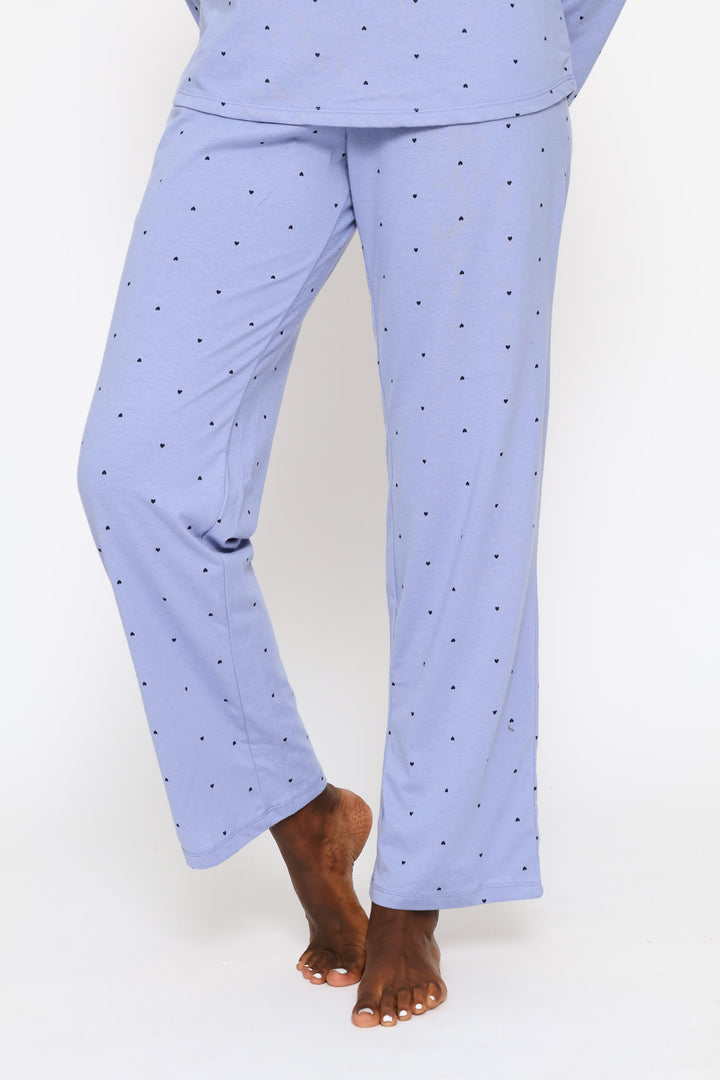 Printed Straight Leg Knit Pant - Dark Blue